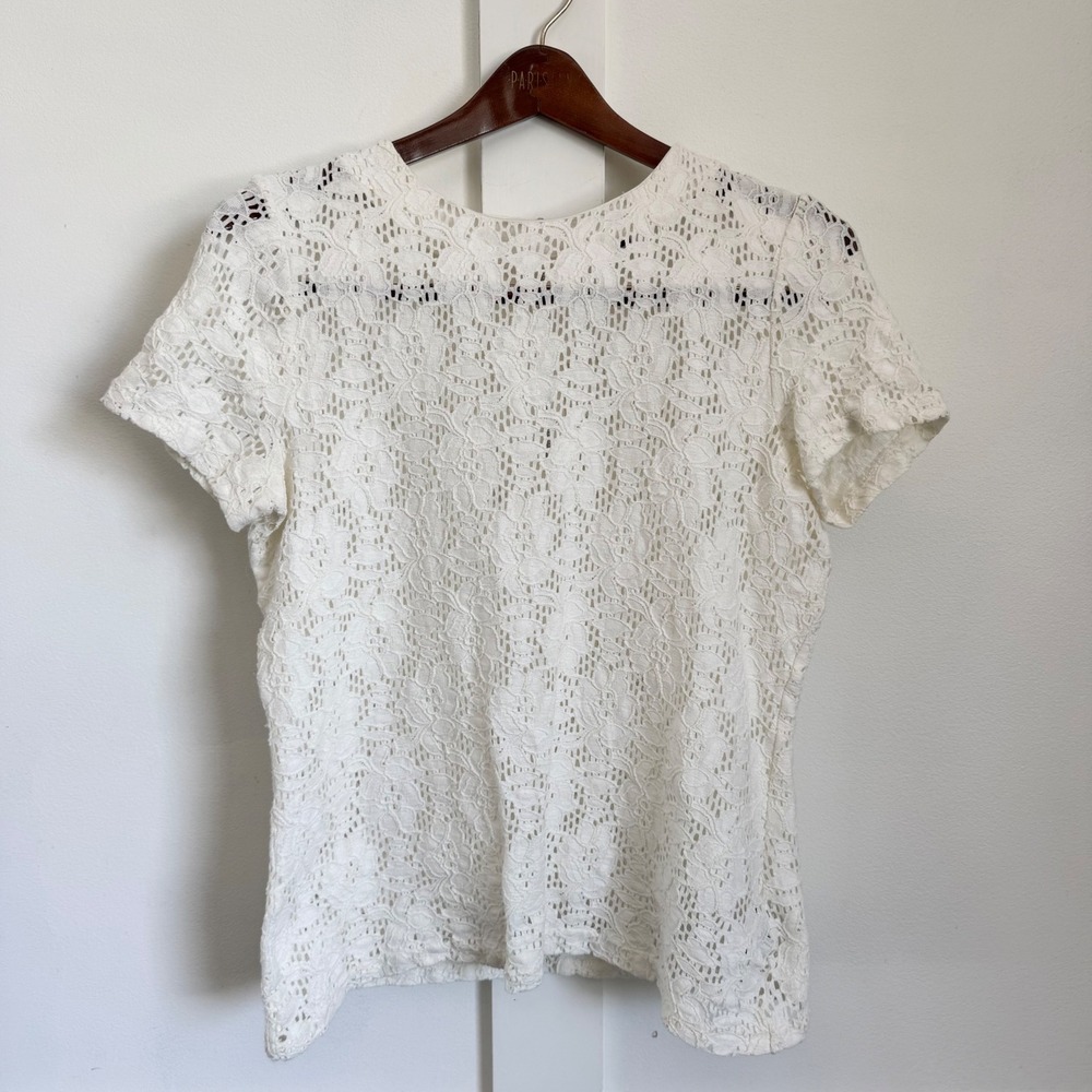 Lauren Ralph Lauren Sheer Lace Top White Floral Sz S